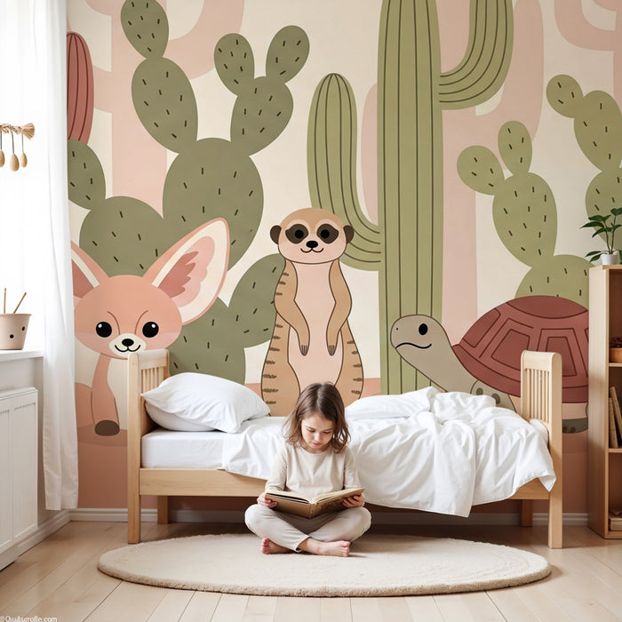 Kinderzimmer Tapete | Wüstentiere und Kakteen