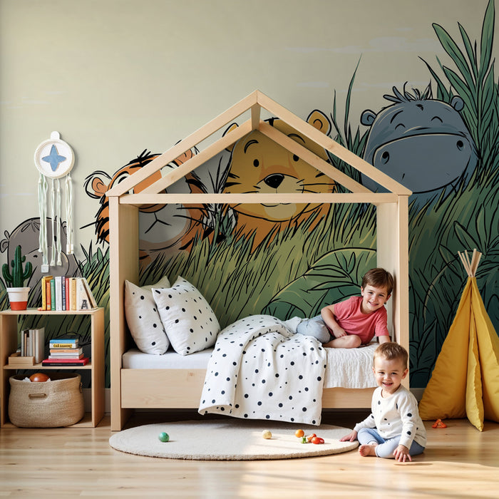 Kinderkamer behang | Vrolijke dieren in de jungle