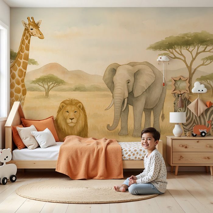 Papier peint chambre enfant | Animaux majestueux de la savane