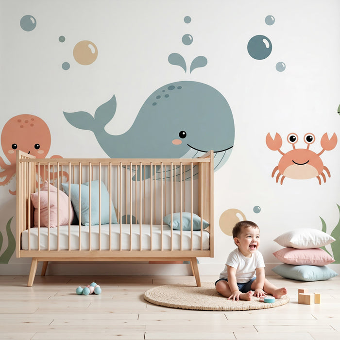 Kinderzimmer Tapete | Fröhliche Meerestiere