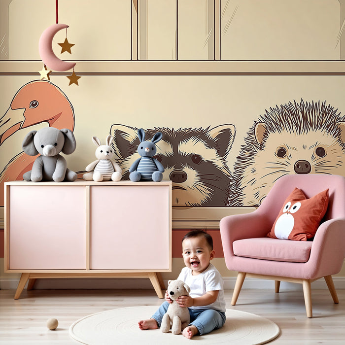Papel de parede criança | Animais fofos na janela