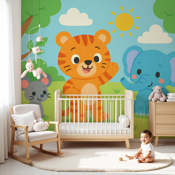 Kids room wallpaper | Cute animals in nature