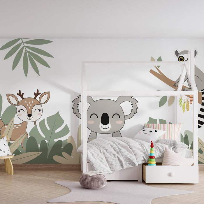 Kinderzimmer Tapete | Niedliche Dschungeltiere