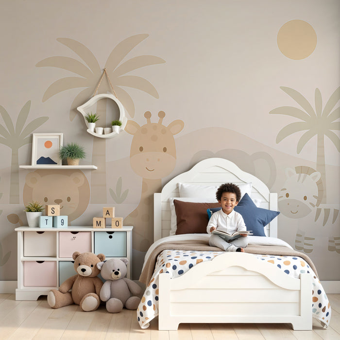 Papier peint chambre enfant | Animaux mignons de la savane