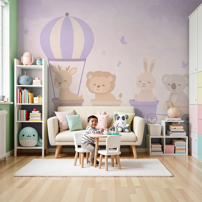 Kids room wallpaper | Cute animals on a walk