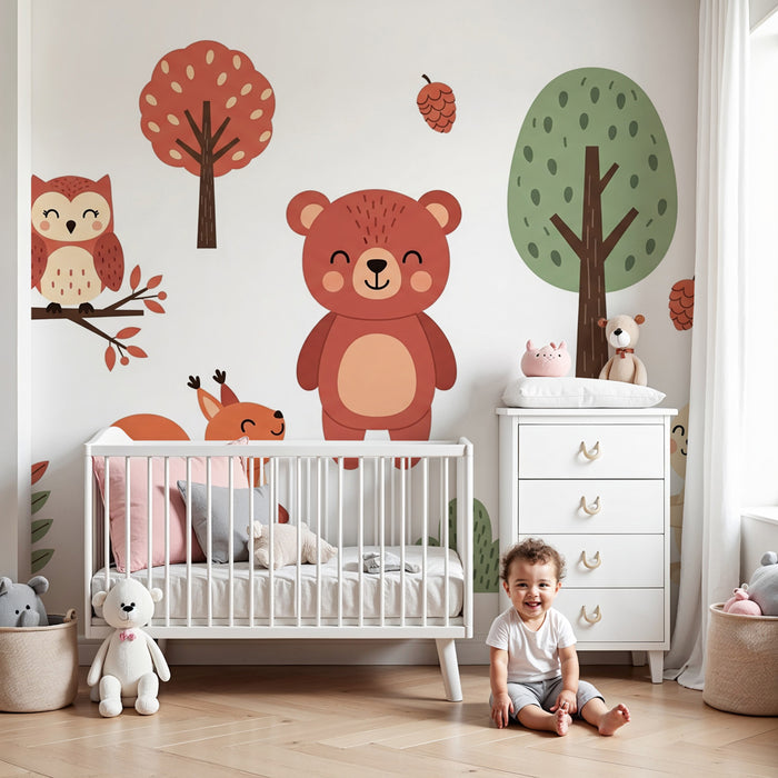 Papier peint chambre enfant | Animaux mignons en forêt
