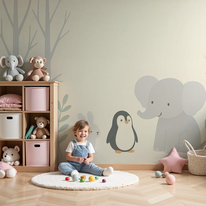 Kids room wallpaper | Cute animals in the wild