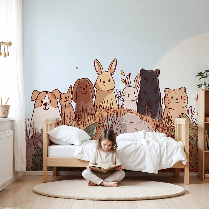 Kinderzimmer Tapete | Niedliche Tiere in der freien Natur