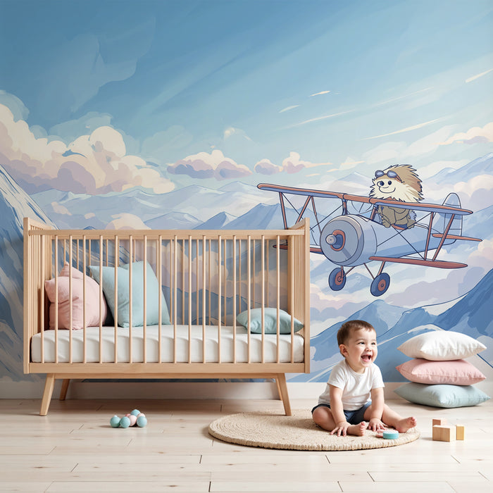 Kinderkamer behang | Luchtsafari met een piloot egel