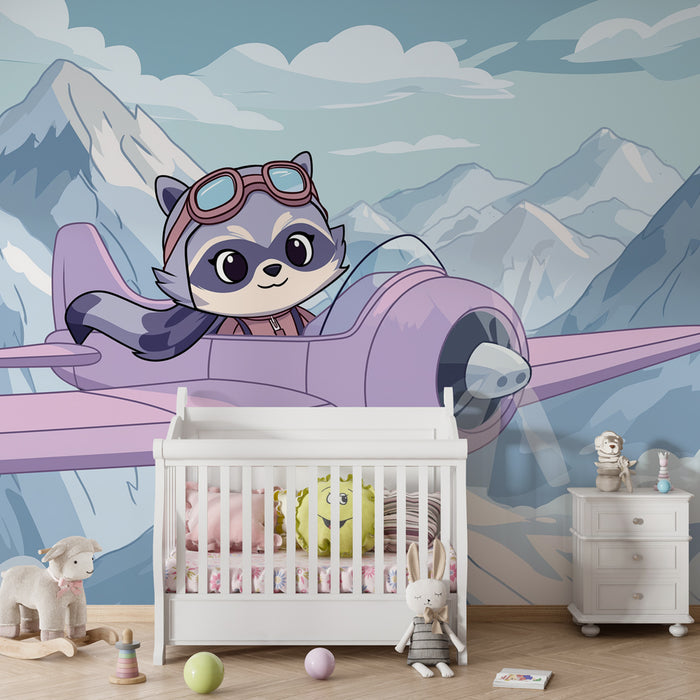 Kinderkamer behang | Luchtsafari met een kleine wasbeer