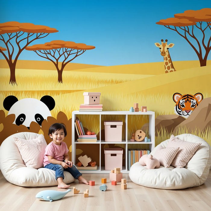 Papier peint chambre enfant | Aventure animale dans la savane