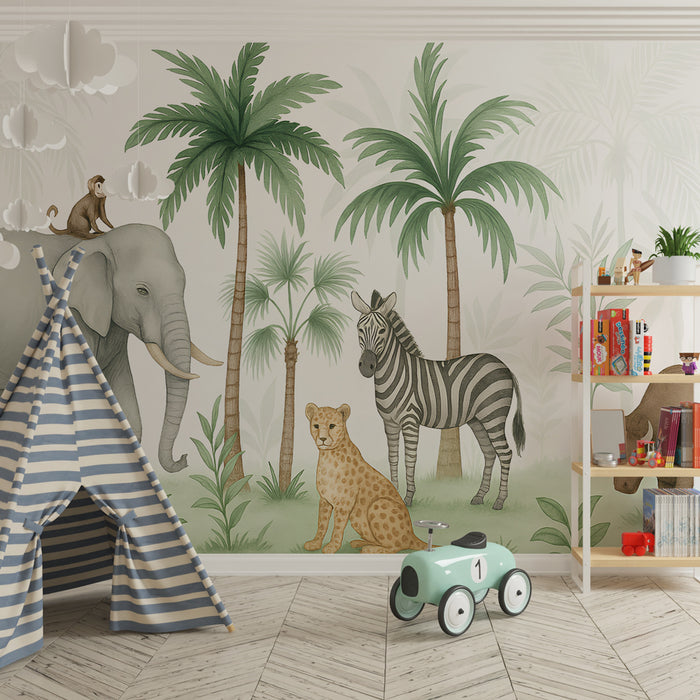 Kinderkamer behang | Avontuurlijke dieren in de jungle