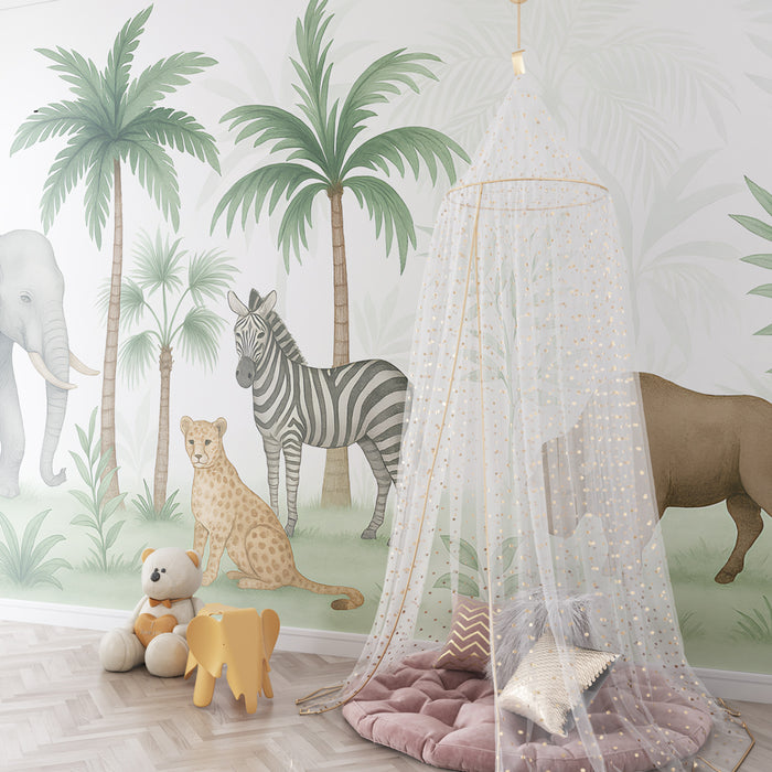 Kinderkamer behang | Avontuurlijke dieren in de jungle