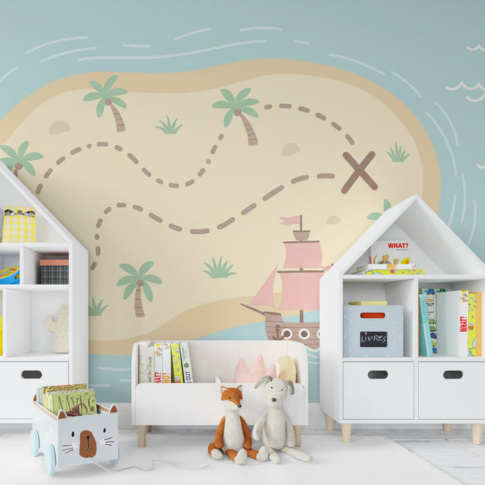 Kids room wallpaper | Treasure adventure on a deserted island
