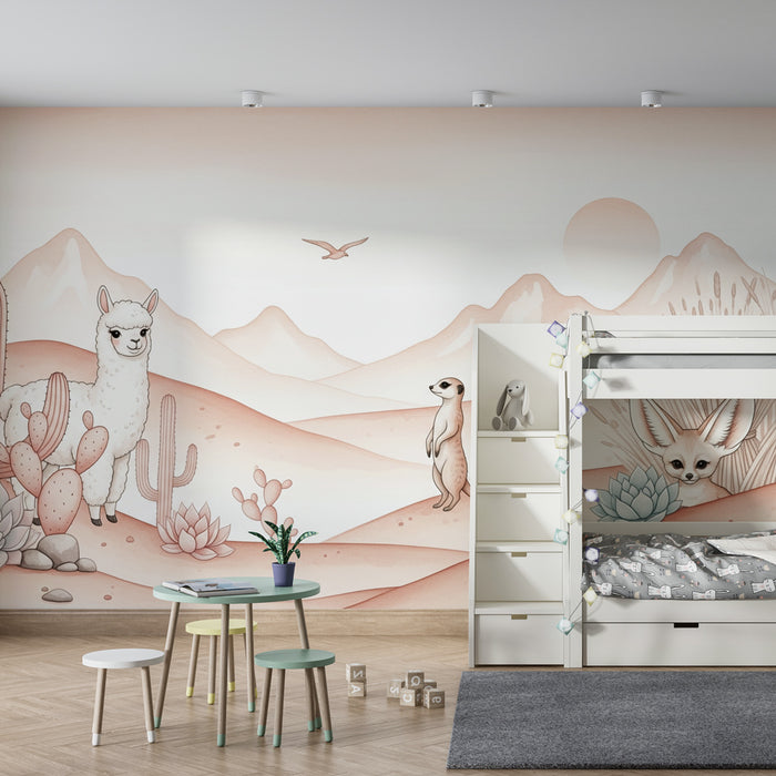 Papier peint chambre enfant | Aventure dans le désert avec des animaux adorables
