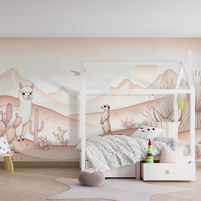Papier peint chambre enfant | Aventure dans le désert avec des animaux adorables