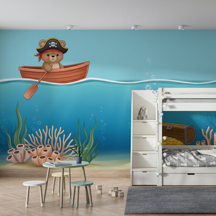 Papier peint chambre enfant | Aventure de pirate avec ours dans la mer