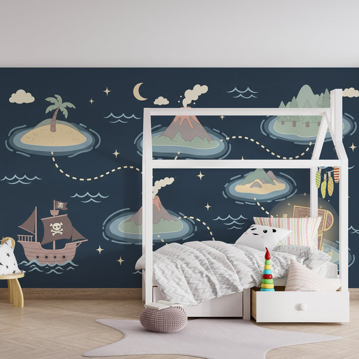 Kids room wallpaper | Pirate adventure and hidden treasures