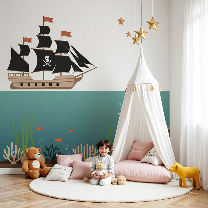 Papier peint chambre enfant | Aventure des pirates et trésors sous-marins