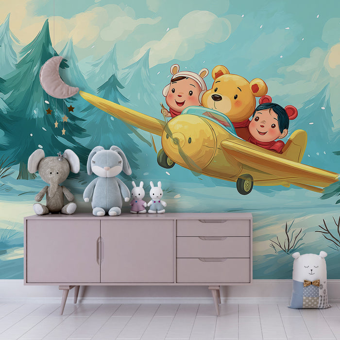 Papel de parede criança | Aventura de inverno de avião