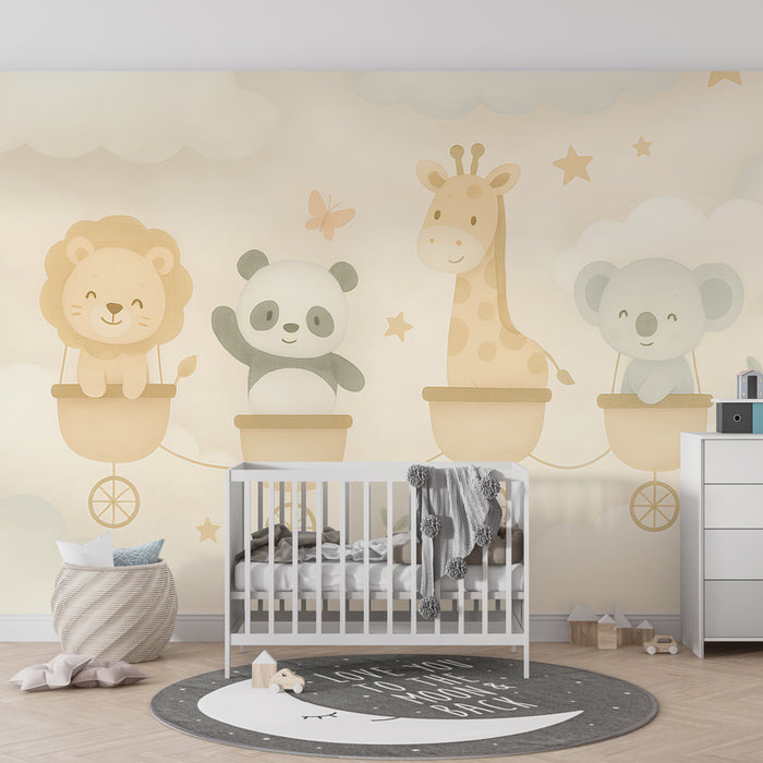 Kids room wallpaper | Adventure in the sky with animals