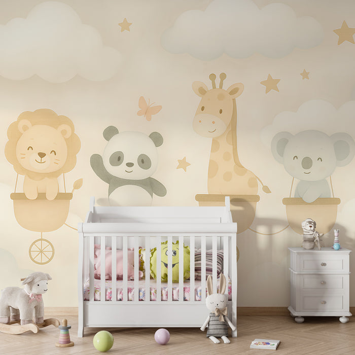 Kids room wallpaper | Adventure in the sky with animals