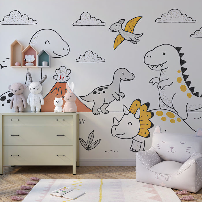 Kinderkamer behang | Prehistorisch avontuur met dinosaurussen