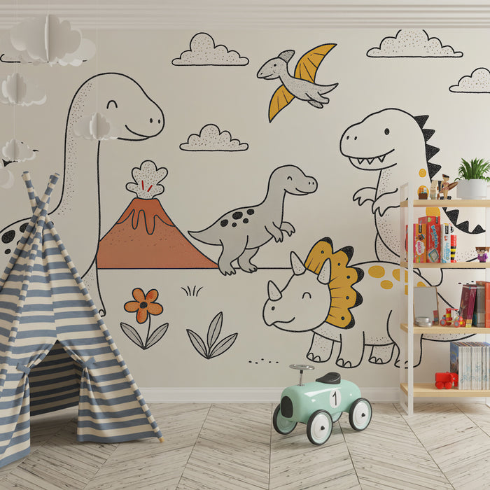 Kinderkamer behang | Prehistorisch avontuur met dinosaurussen