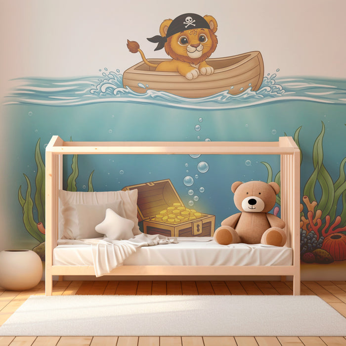 Kinderkamer behang | Onderwateravontuur met een piratenleeuw