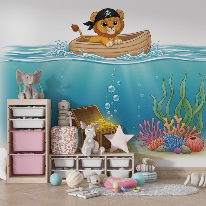 Kinderkamer behang | Onderwateravontuur met een piratenleeuw