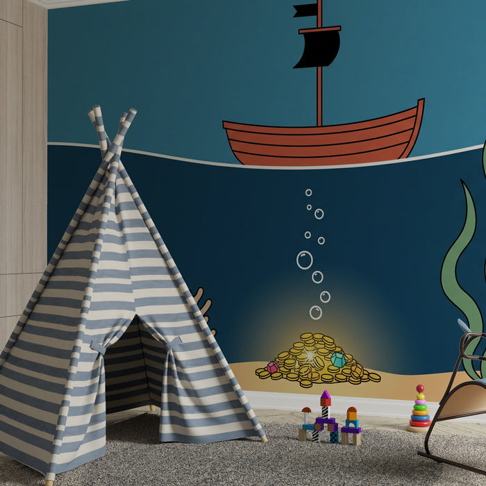 Papier peint chambre enfant | Aventure sous-marine et trésor caché