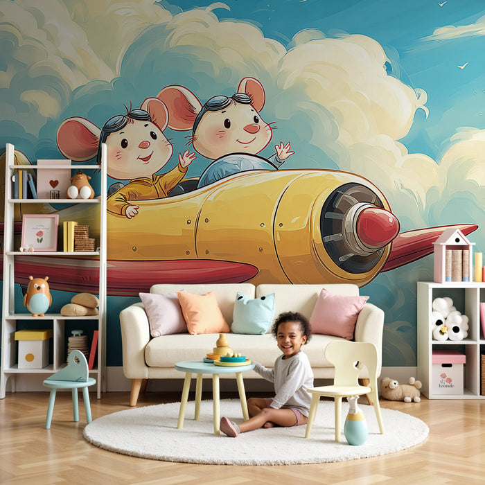 Kinderkamer behang | Luchtreizen met muizenpiloten