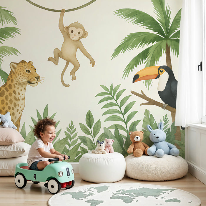 Papier peint chambre enfant | Aventures dans la jungle avec des animaux
