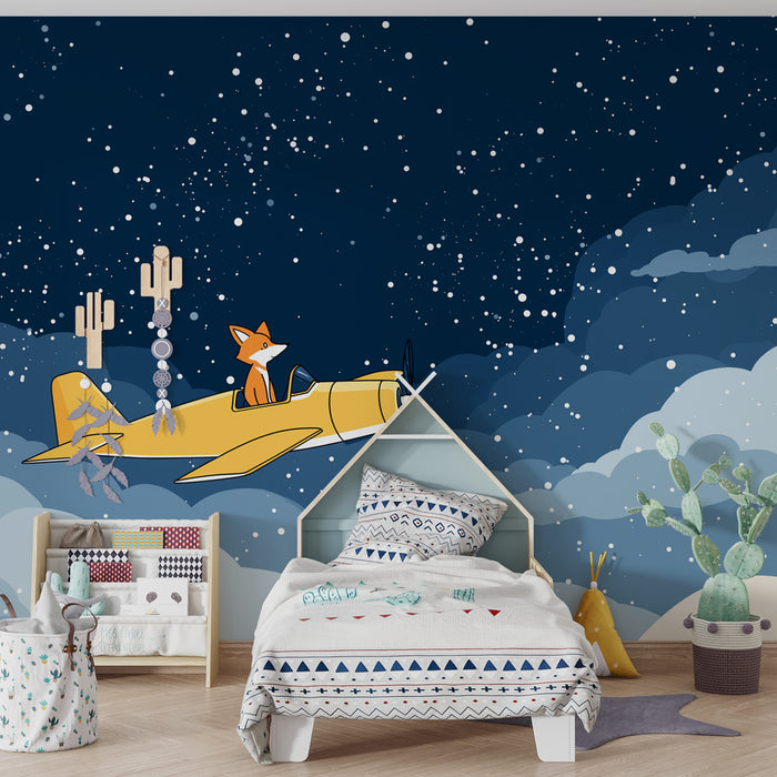 Kids room wallpaper | Seiklused taevas koos piloodiks oleva rebasena