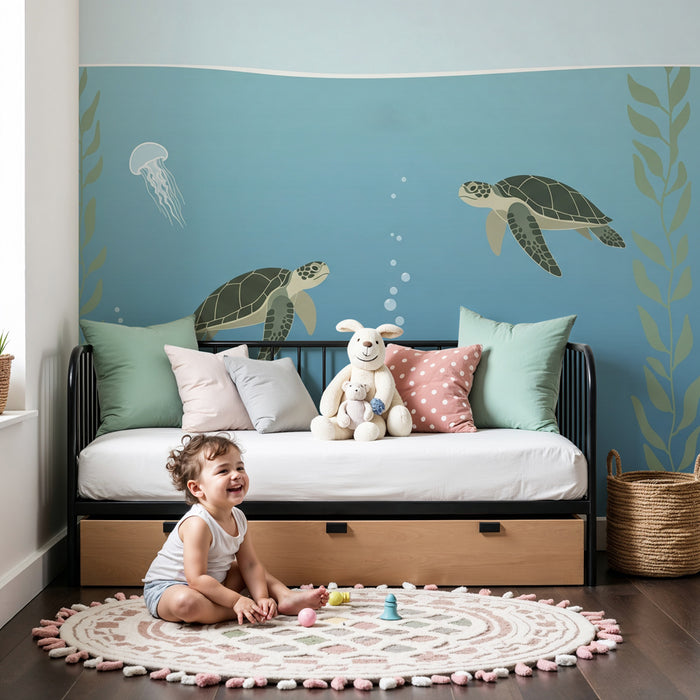 Kinderzimmer Tapete | Meeresabenteuer mit Schildkröten und Korallen