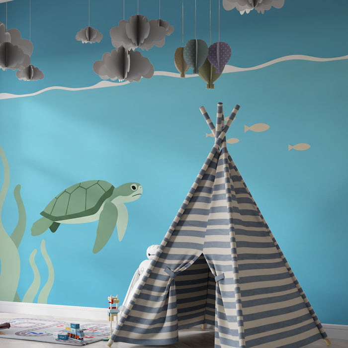 Papier peint chambre enfant | Aventures sous-marines avec une tortue