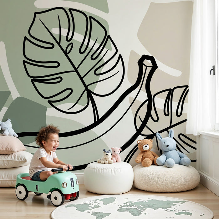 Papel pintado infantil | Plátano y hojas exóticas