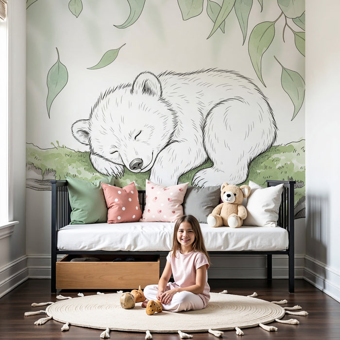 Papel de parede criança | Bebê urso adormece em um galho