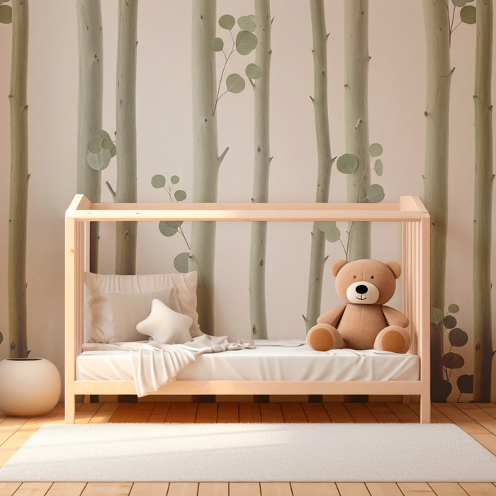 Carta da parati bambini | Legno rilassante e fogliame delicato