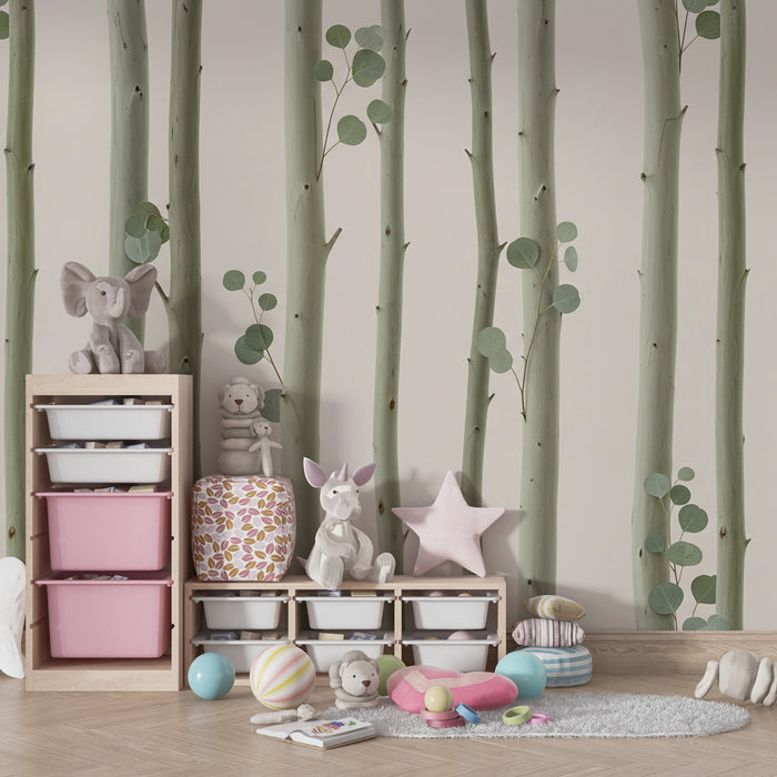 Carta da parati bambini | Legno rilassante e fogliame delicato