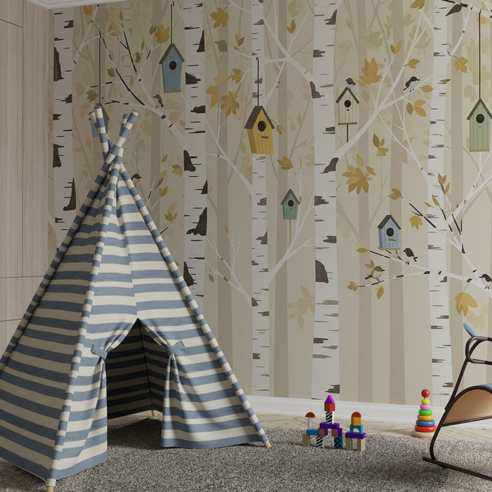 Kids room wallpaper | Birdhouse in a gentle forest