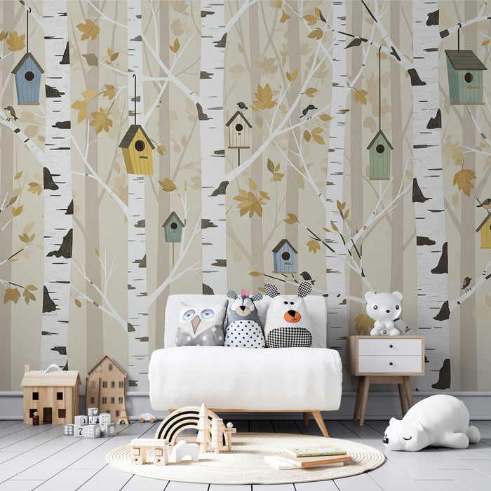Kids room wallpaper | Birdhouse in a gentle forest