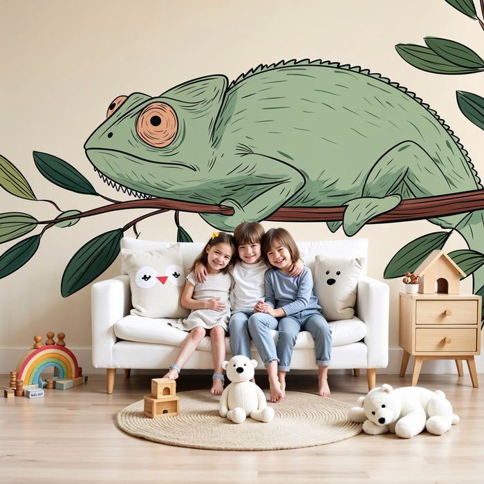 Dětská pokojová tapeta | Klidný chameleon na větvi