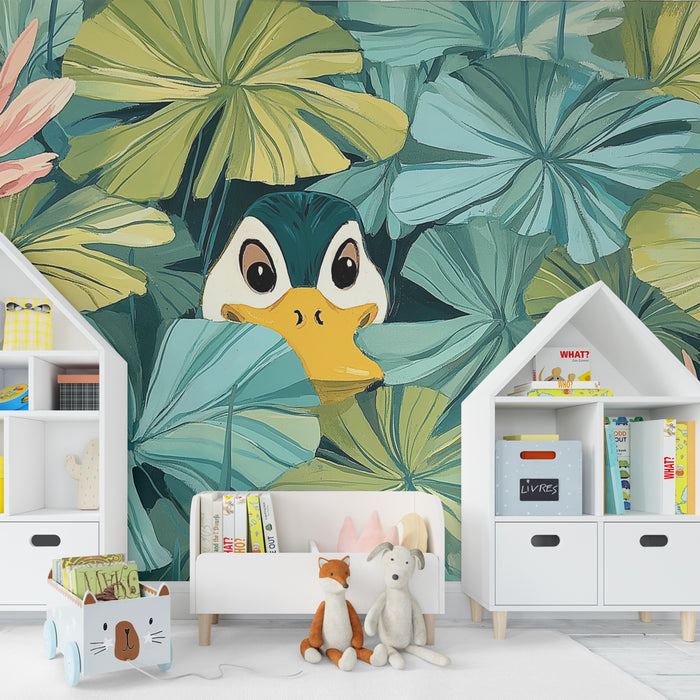 Papier peint chambre enfant | Canard caché dans les nénuphars