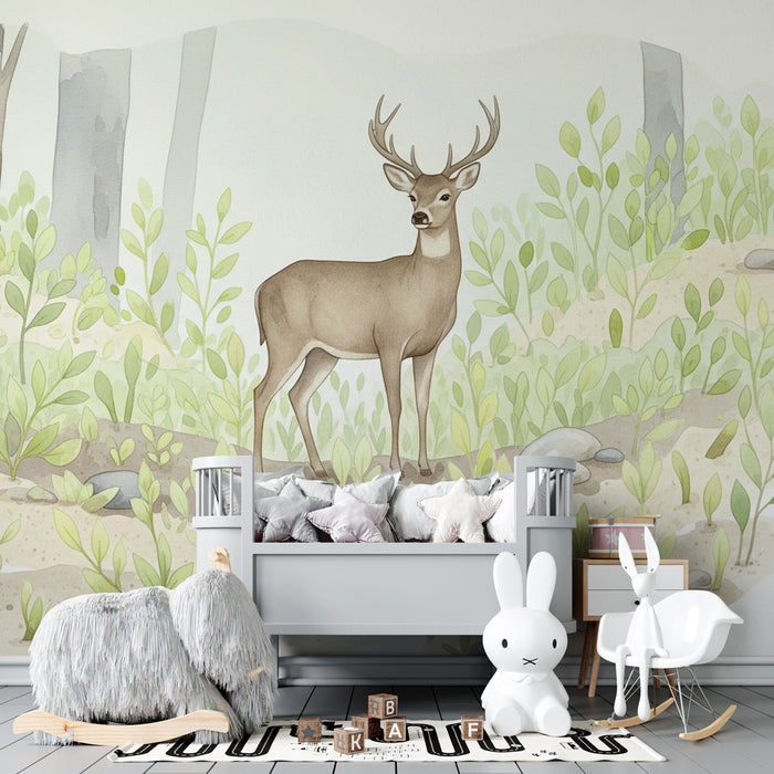 Kids room wallpaper | Majestic deer in the forest