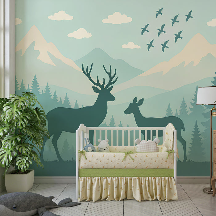 Detská izba tapéta | Majestátne jelenie v horskom lese