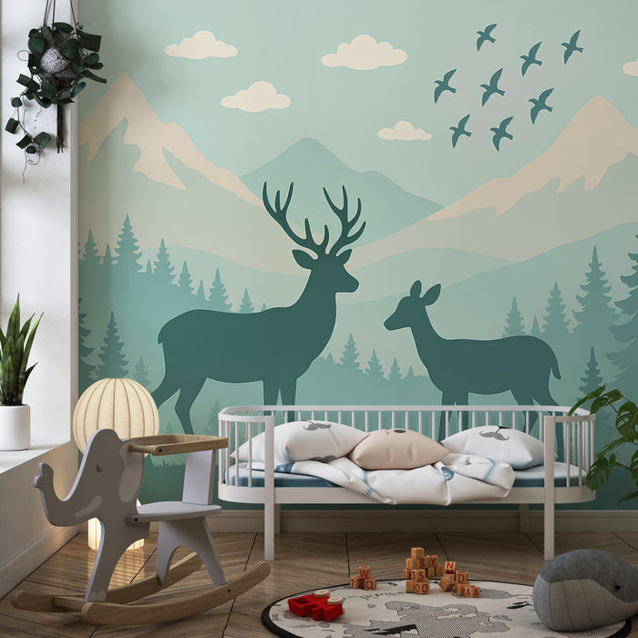 Detská izba tapéta | Majestátne jelenie v horskom lese