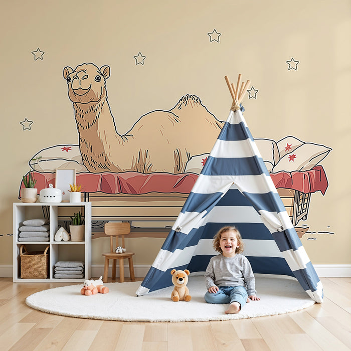 Kinderzimmer Tapete | Gemütliches Kamel im Traumland