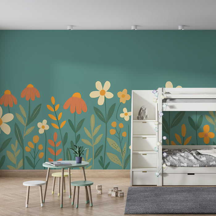 Kinderzimmer Tapete | Felder bunter Blumen