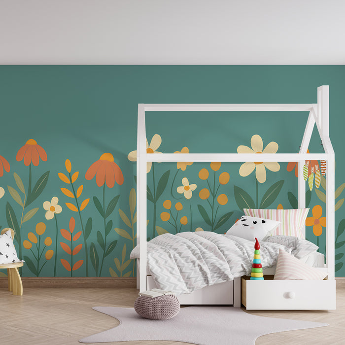 Kinderzimmer Tapete | Felder bunter Blumen